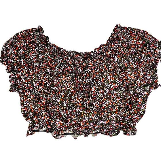 Ditsy Floral Poplin Scrunch Top Womens Sm Whimsigoth Fairy Dark Coquette Cottage - Picture 4 of 8